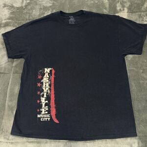 Vintage Bee Easy Nashville Music City T-Shirt Mens XL Navy Short Sleeve Pullover